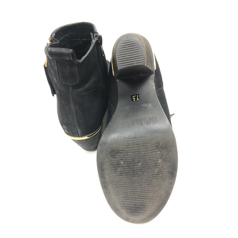 Steve Madden Boots Black Suede Leather Bootie Wood Block Heel 7.5 Gold‎ Details - Picture 9 of 11